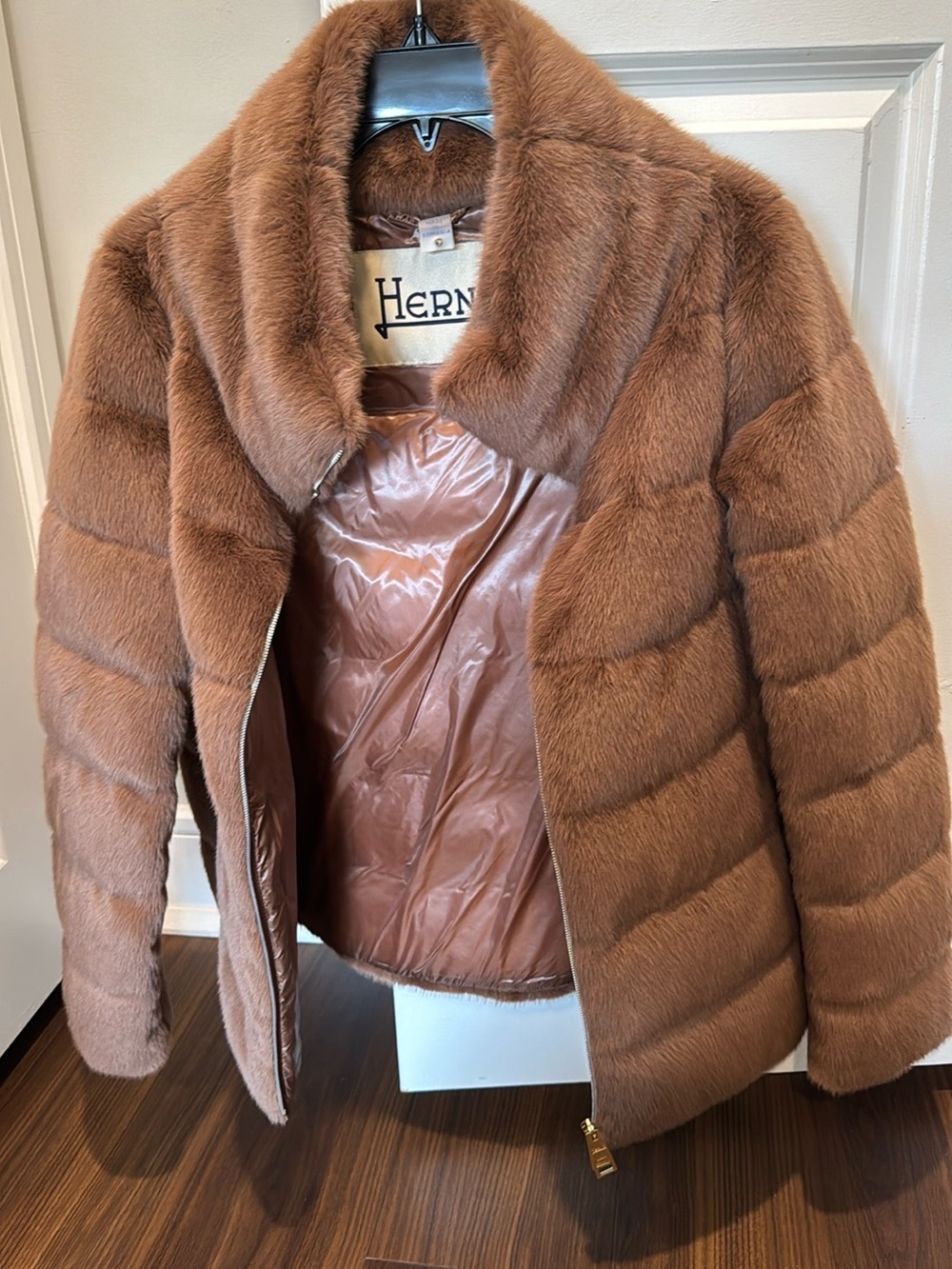 Herno Women's Chestnut Brown Faux Fur Puffer Coat